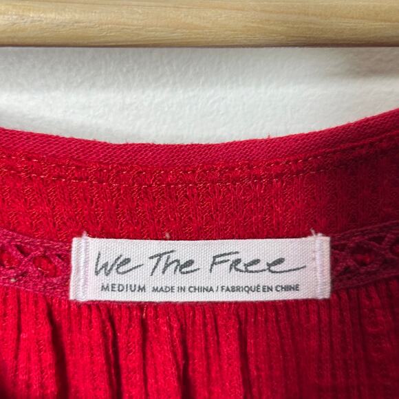FREE PEOPLE Must Have Thermal Henley Top Cherry Red Sz M {3X19} - Picture 4 of 5